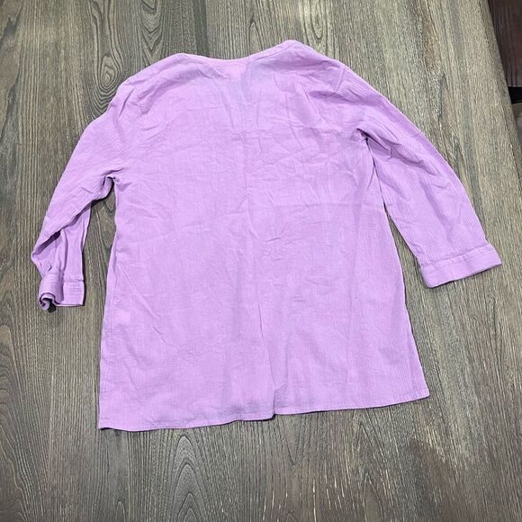 J. Jill Womens Blouse Top 3/4 Sleeve Notch Neck Pullover Cotton Purple Size M - Picture 4 of 4